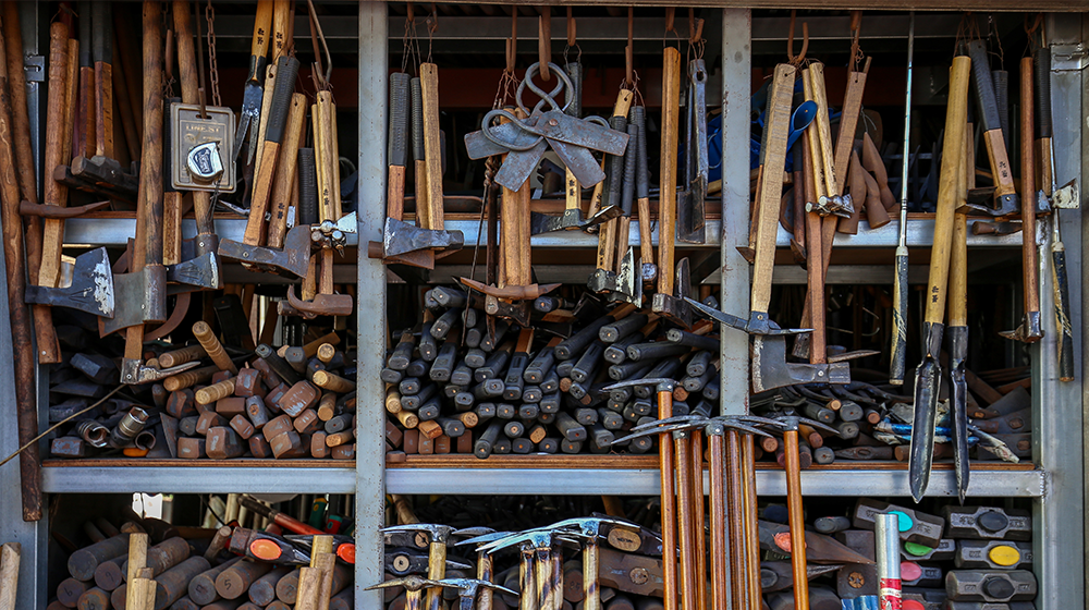 Metal tools on display