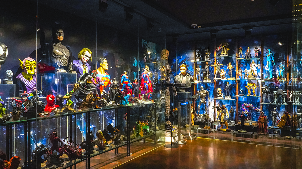 The store interior showing premium models and figures of different famous heroes, villains, and other characters that appeared in movies