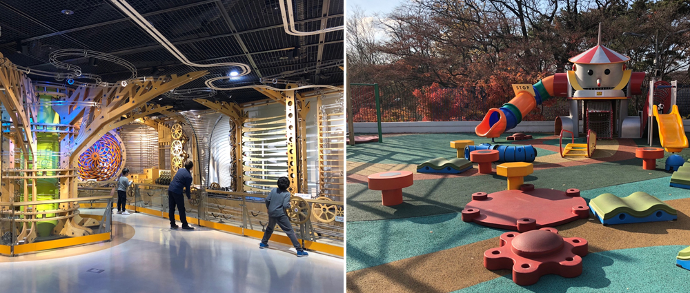 1) Interior view of the Imagination Playground of the National Children’s Science Center, 2) Exterior view of the Imagination Playground of the National Children’s Science Center