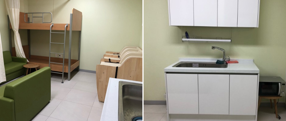 1) Interior view of the nursing room inside the National Children’s Science Center, 2) Nursing rooms equipped with sinks and microwaves