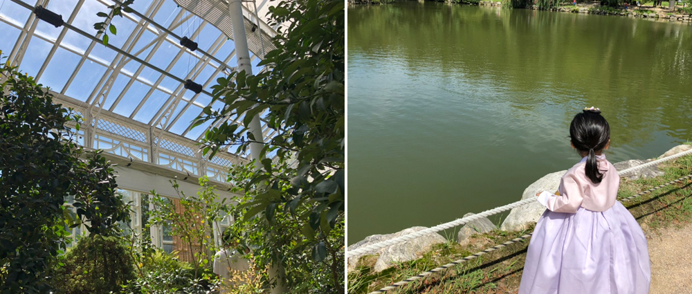 1) Interior view of the Grand Greenhouse of Changgyeong-gung Palace, 2) Exterior view of the Chundangji of the Changgyeong-gung Palace