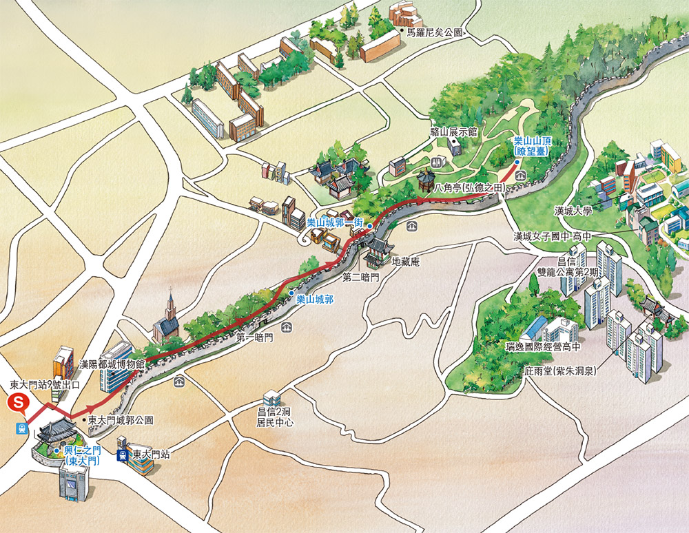 集合地點 : 東大門站9號出口 – 興仁之門 – 駱山城郭 – 駱山1街 – 駱山公園